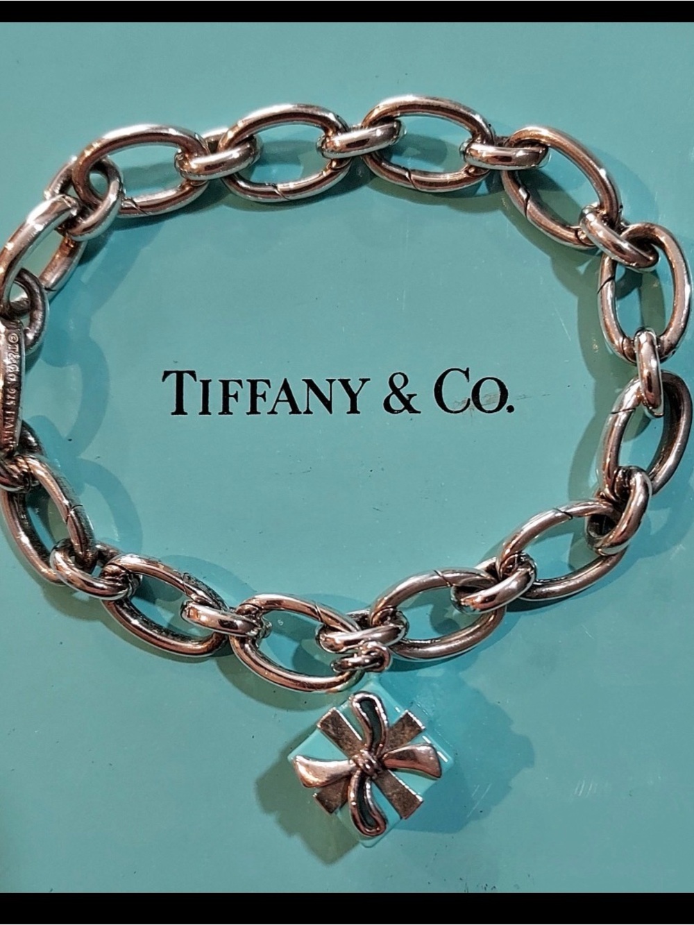 Tiffany&co Oval Clasping Link Bracelet With Enamel Charm